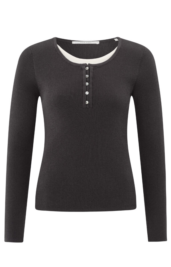 Yaya Shirt Rib stitch fitted sweater with, PHANTOM DESSIN