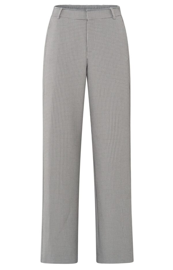 Yaya Hose Woven checked wide leg trouser, FEATHER GREY DESSIN