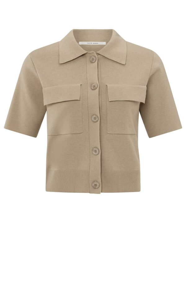 Yaya Strickweste Short sleeve cardigan with che, HUMUS BEIGE