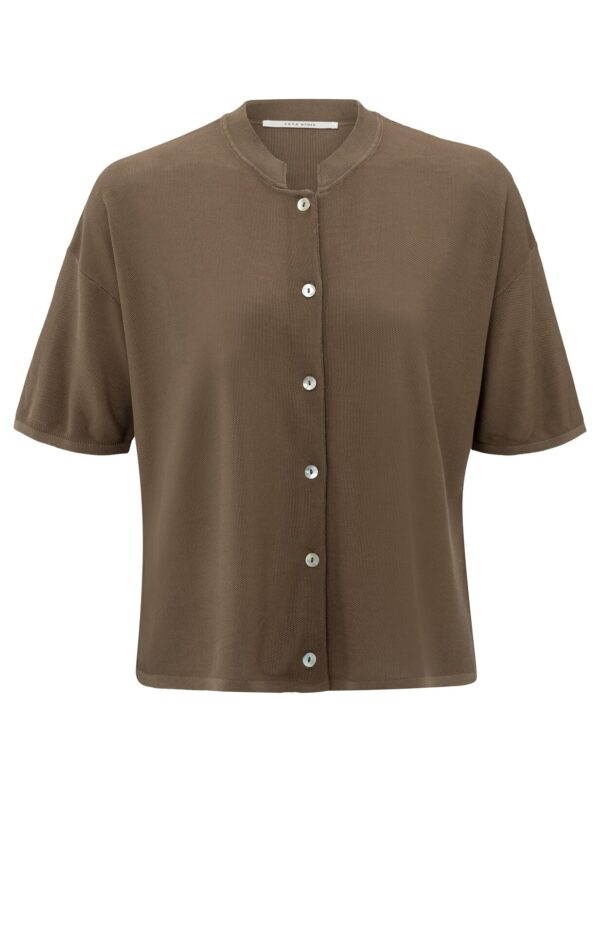 Yaya Strickweste Short sleeve textured cardigan, CARIBOU BROWN