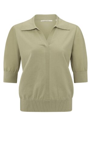 Yaya Shirt Knitted polo with transparent, SOFT GREEN