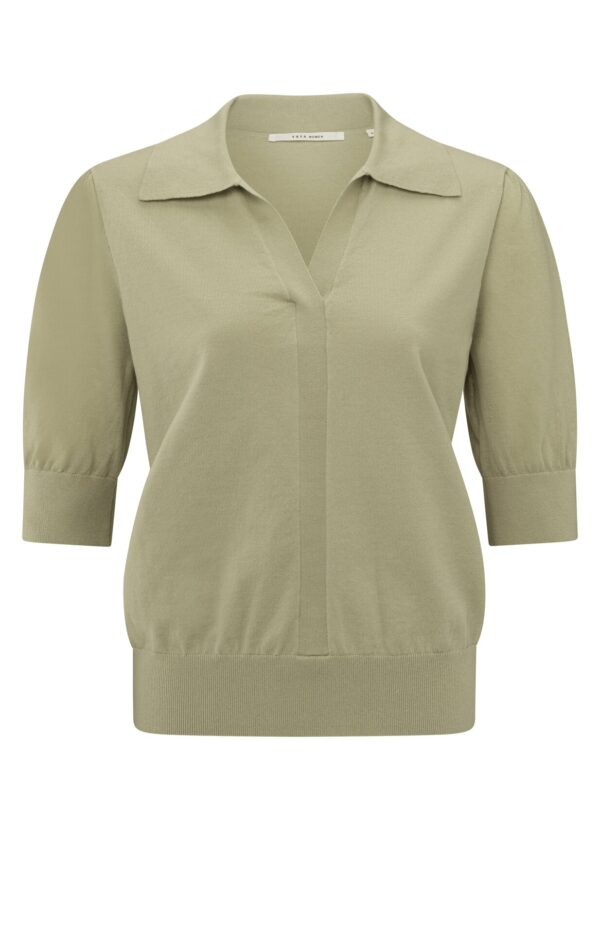 Yaya Shirt Knitted polo with transparent, SOFT GREEN