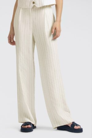 Yaya Hose Linen mix wide leg trousers, SAND LINEN BEIGE DESSIN