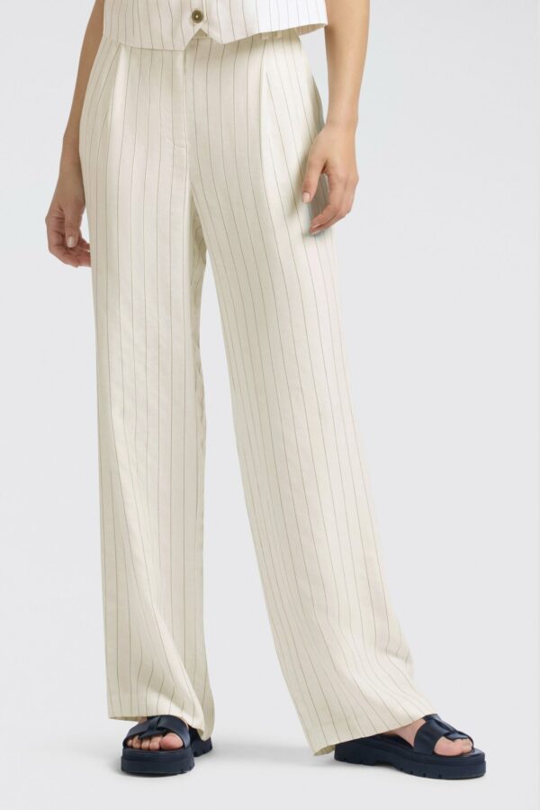 Yaya Hose Linen mix wide leg trousers, SAND LINEN BEIGE DESSIN