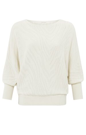 Yaya Pullover Boatneck jaquard sweater 3/4 s, OFF WHITE