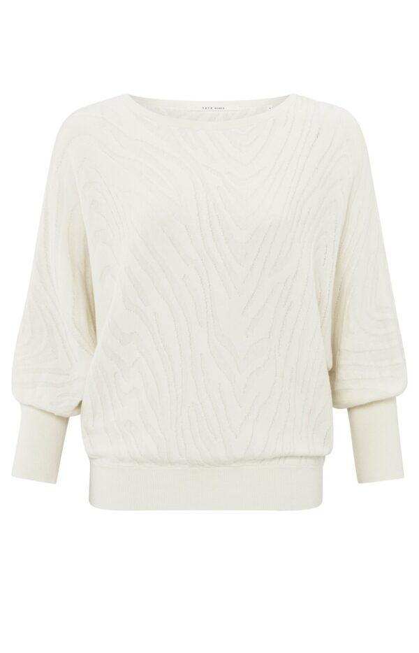 Yaya Pullover Boatneck jaquard sweater 3/4 s, OFF WHITE