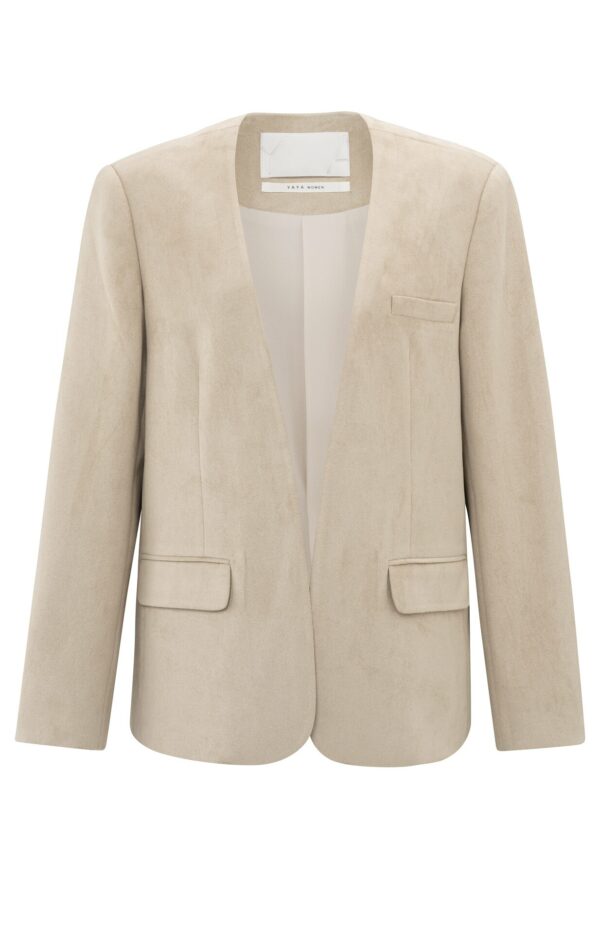 Yaya Suedine collarless Blazer jack, HUMUS BEIGE