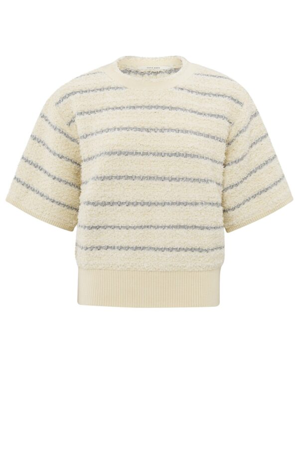 Yaya Strickpullover Textured stipe with shine swea, OFF WHITE DESSIN