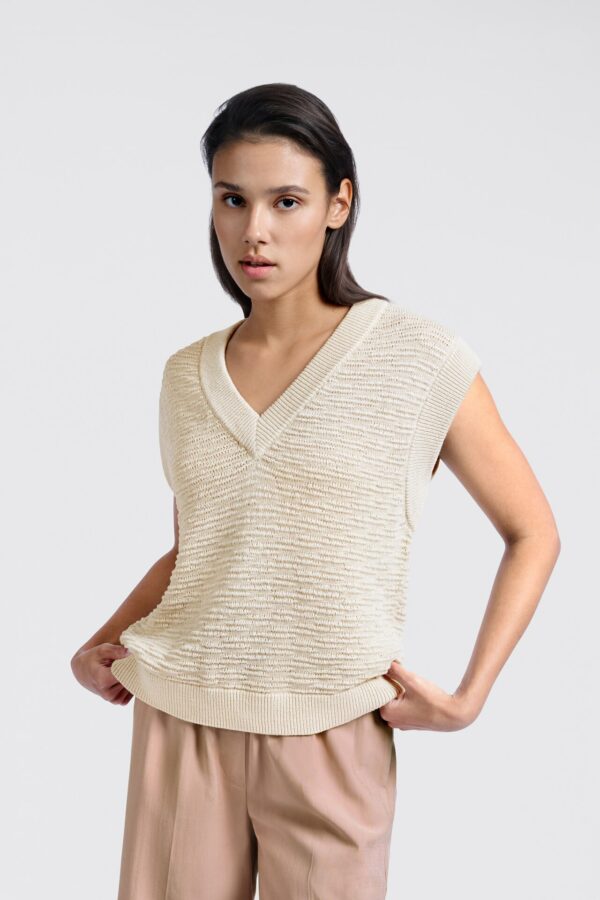 Yaya Strickpullover Textured knitted sleeveless to, RAINY DAY BEIGE