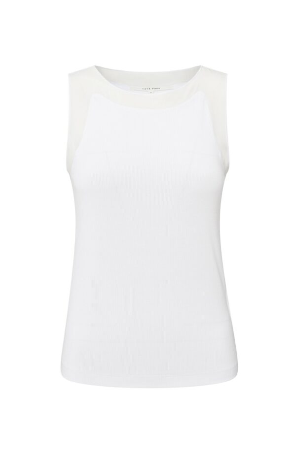 Yaya Sleeveless rib Top with woven, PURE WHITE