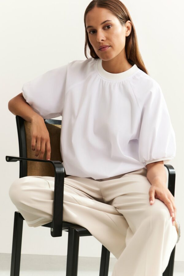 Yaya Puffed woven T-Shirt, PURE WHITE