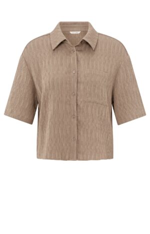 Yaya Bluse Textured short sleeve blouse, CARIBOU BROWN