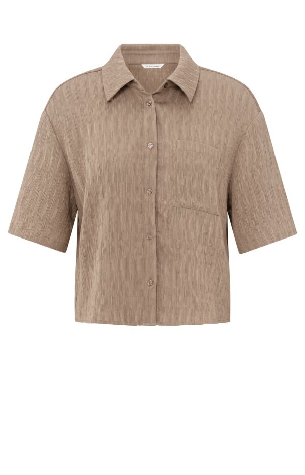 Yaya Bluse Textured short sleeve blouse, CARIBOU BROWN