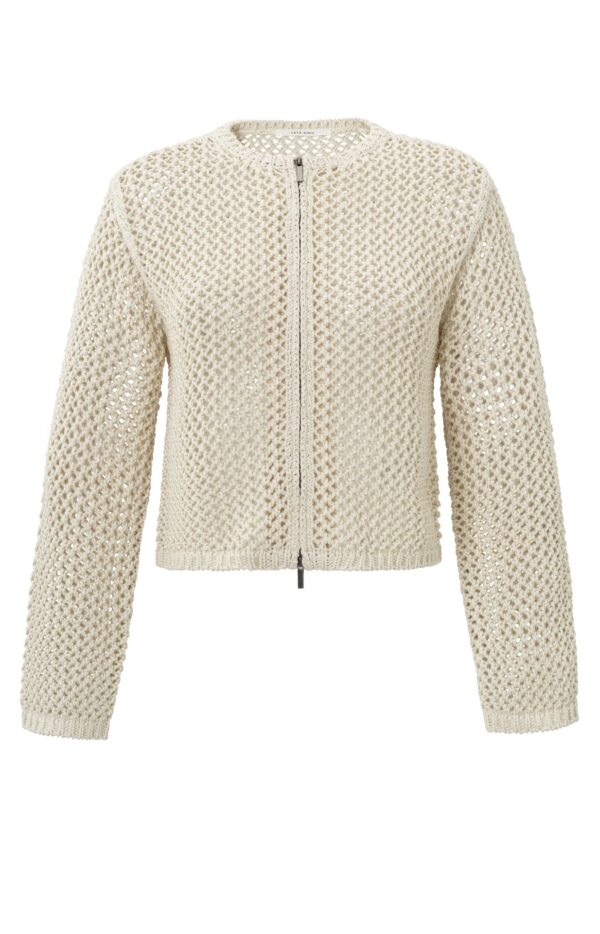 Yaya Strickweste Mesh stitch cardigan with zipp, SUMMER SAND