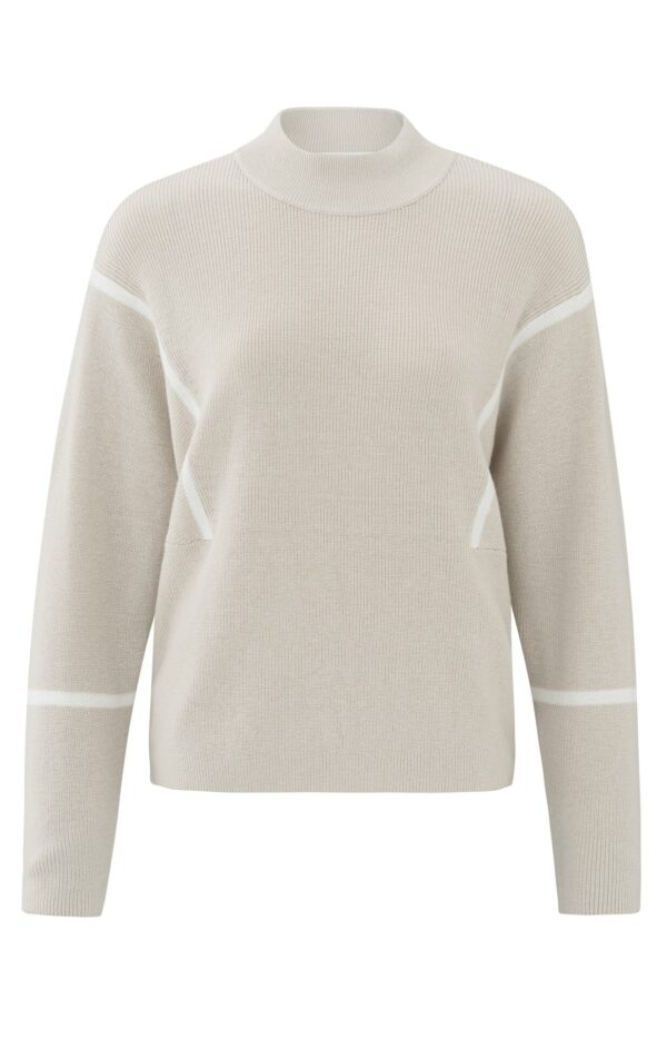 Yaya Pullover Sweater with stripes, PUMICE STONE BEIGE DESSIN