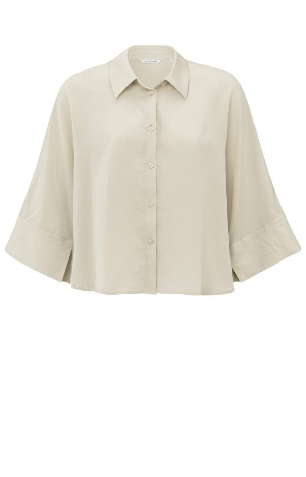 Yaya Bluse Cropped loose fit blouse, RAINY DAY BEIGE
