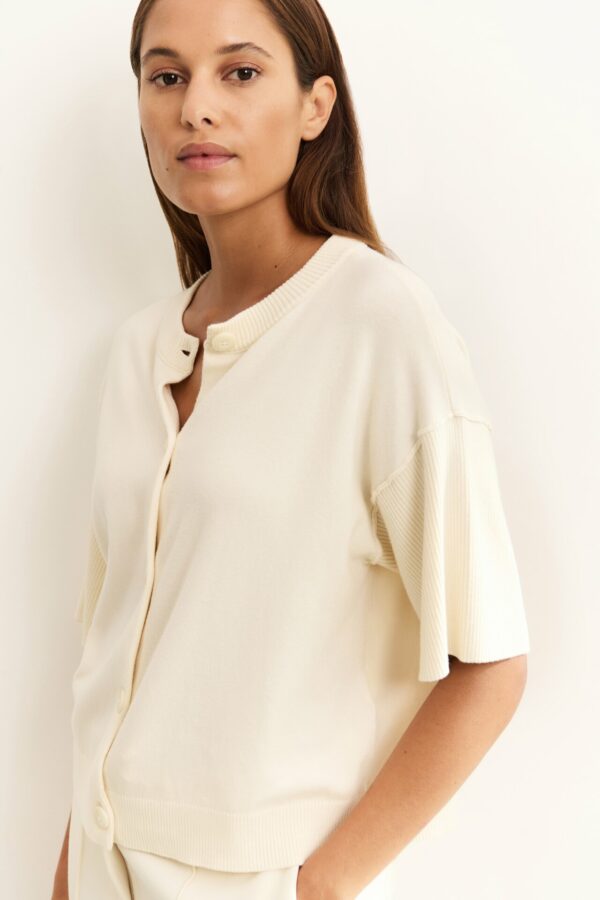 Yaya Strickweste Short sleeve rib stitch cardig, OFF WHITE KNIT