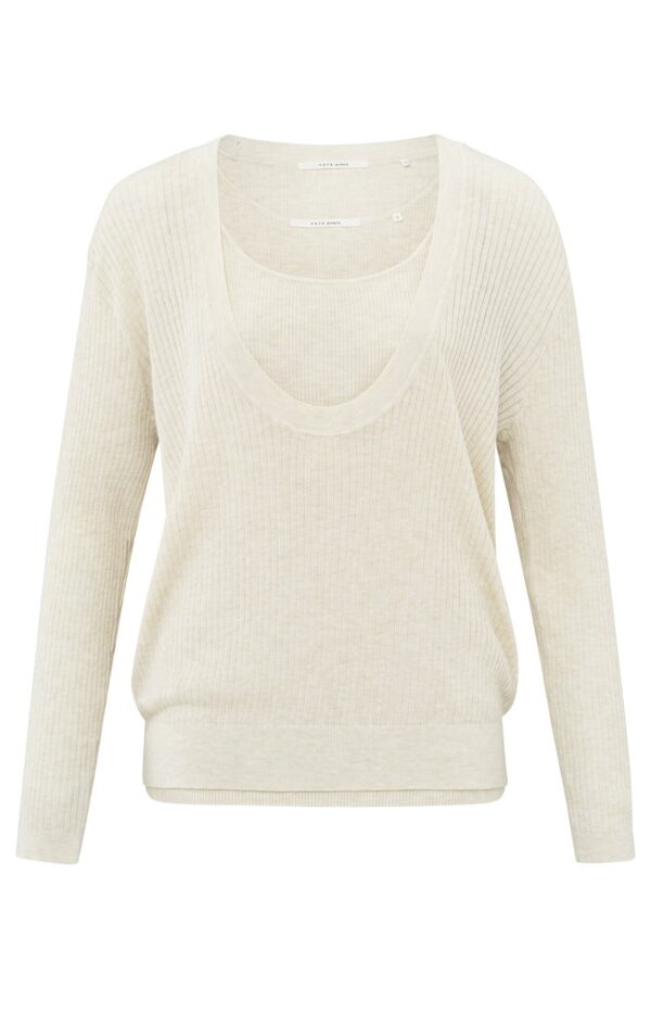 Yaya Shirt mit Top Round rib sweater with tanktop, NATURE MELANGE