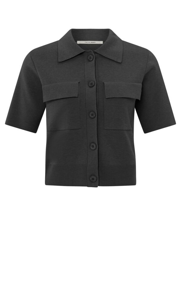 Yaya Strickweste Short sleeve cardigan with che, PHANTOM