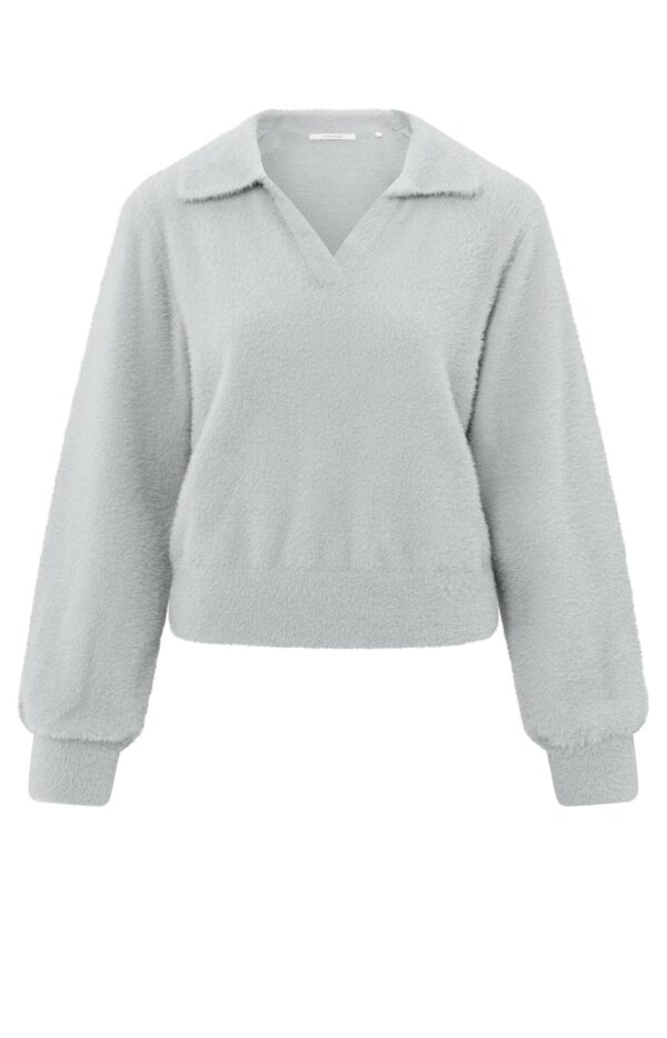 Yaya Pullover Fluffy polo sweater ls, LIGHT GREY MELANGE
