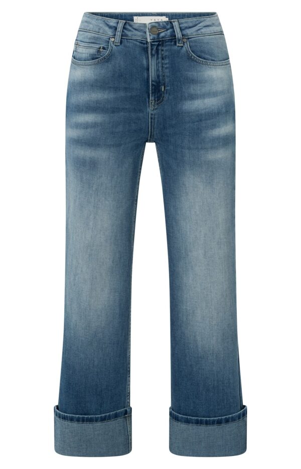 Yaya Jeans Mid waist denim w. roll-up, BLUE DENIM