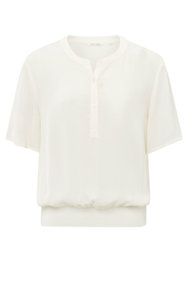 Yaya Shirt Woven polo with rib waistband, OFF WHITE – Bild 2