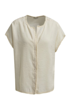 Milano Bluse sleeveless blouse w placket, fringe tape at edges
