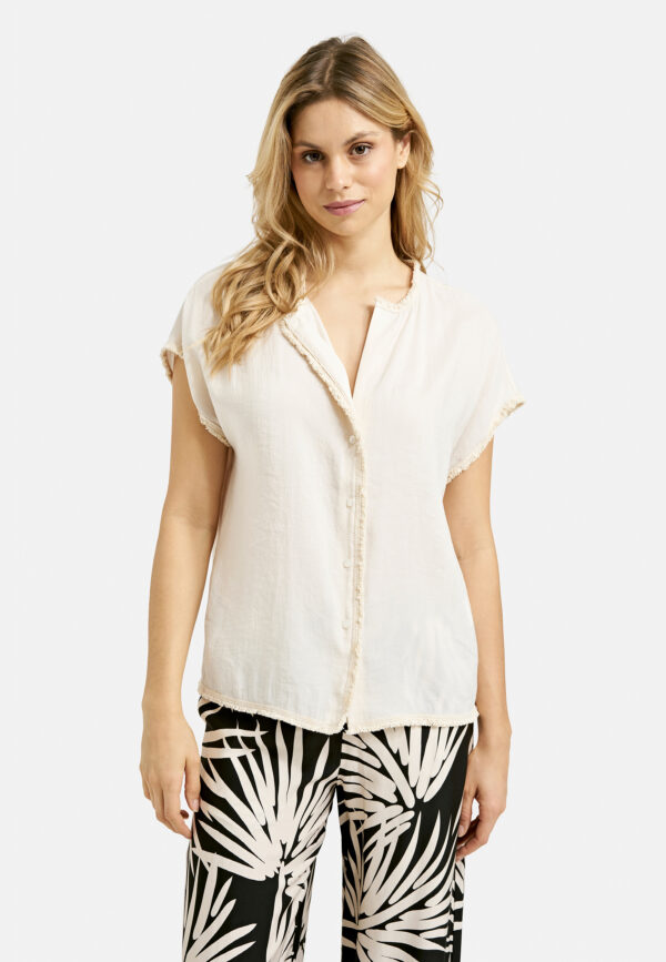 Milano Bluse sleeveless blouse w placket, fringe tape at edges – Bild 2