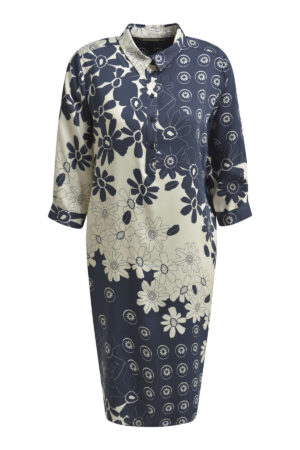 Milano Blusen Kleid Dress with collar, half placket, 3/4 sleeves w cuffs