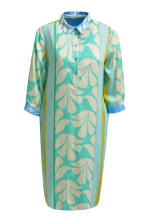 Milano Kleid Dress with collar, half placket, 3/4 sleeves w cuffs