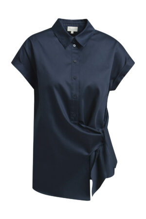 Milano Bluse Blouse w collar and placket, sleeveless + knot detail