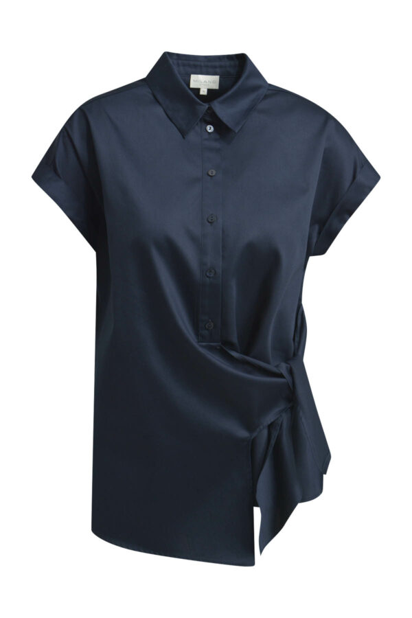 Milano Bluse Blouse w collar and placket, sleeveless + knot detail