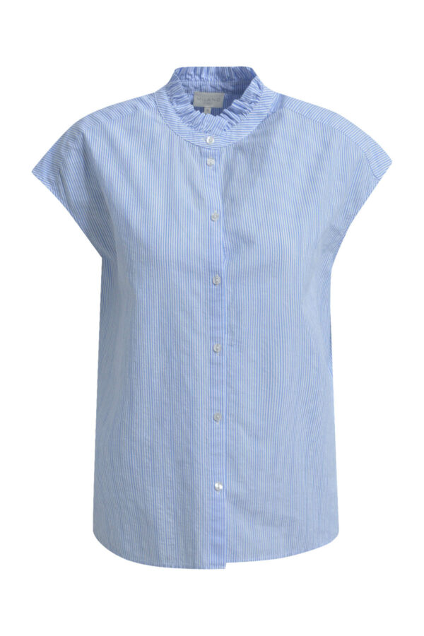 Milano Bluse sleeveless blouse w rufflle stand up collar + placket