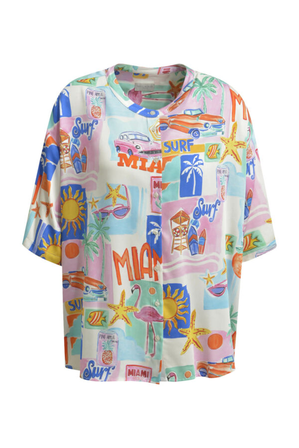 Milano Bluse Blouse w roundneck + placket, 1/2 sleeves