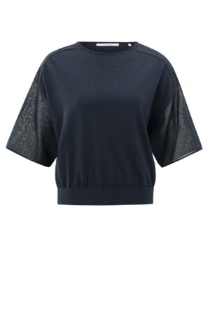 Yaya Shirt Boatneck sweater with transpar, TOTAL ECLIPSE BLUE