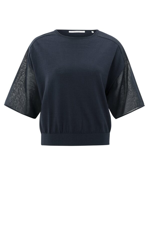 Yaya Shirt Boatneck sweater with transpar, TOTAL ECLIPSE BLUE