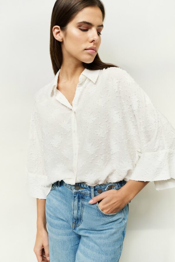 Yaya Bluse mit eingewebten Details, OFF WHITE – Bild 2