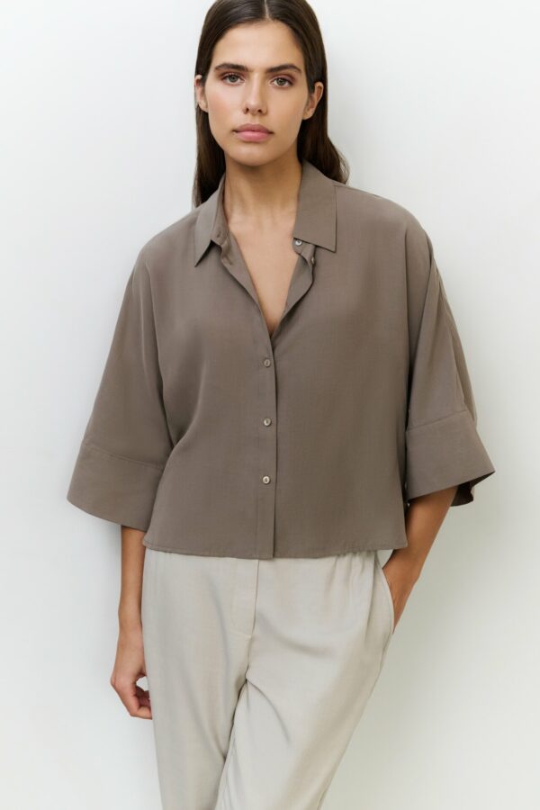 Yaya Kurz geschnittene Bluse, GREYISH BROWN – Bild 2