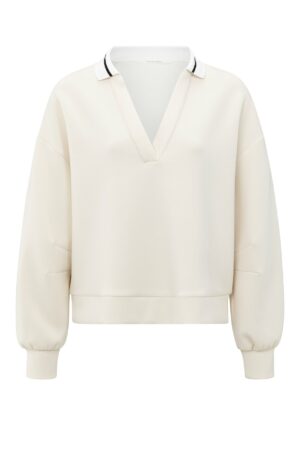 Yaya Sweatshirt with polo collar, CHALK WHITE