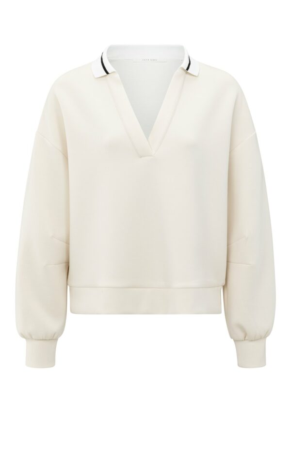 Yaya Sweatshirt with polo collar, CHALK WHITE