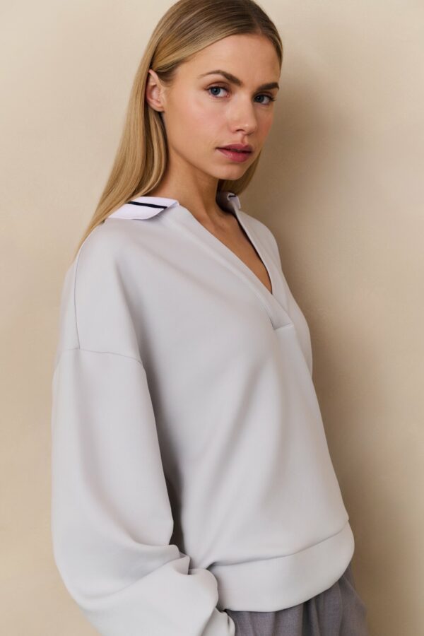 Yaya Sweatshirt with polo collar, CHALK WHITE – Bild 2