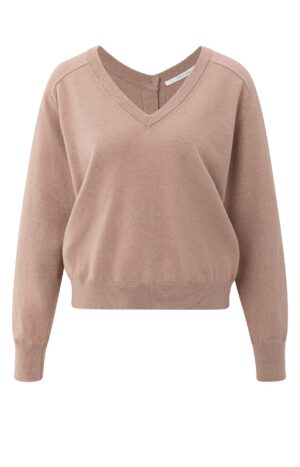 Yaya Pullover Double v-neck sweater with but, BLUSH PINK