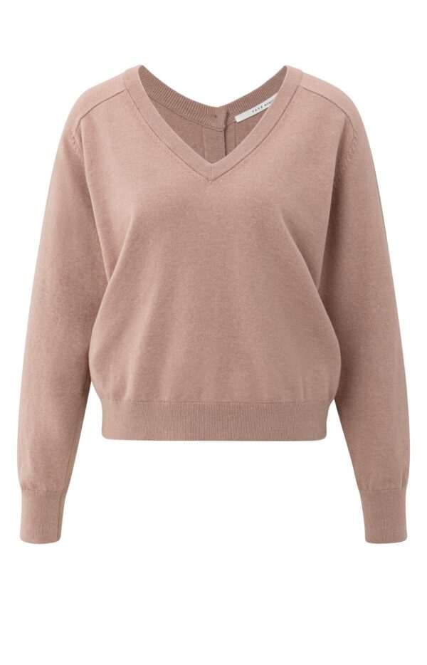 Yaya Pullover Double v-neck sweater with but, BLUSH PINK