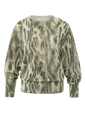 Yaya Sweater with allover print, PALE KHAKI BEIGE DESSIN