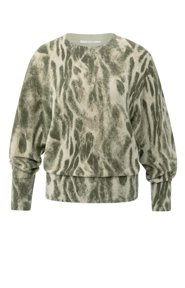 Yaya Sweater with allover print, PALE KHAKI BEIGE DESSIN