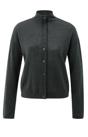 Yaya Strickweste Textured cardigan high necklin, OYSTER BLACK