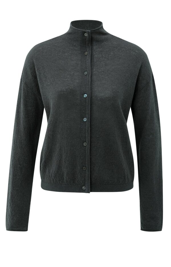 Yaya Strickweste Textured cardigan high necklin, OYSTER BLACK