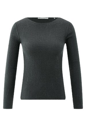 Yaya Shirt Light structured knitted top, OYSTER BLACK