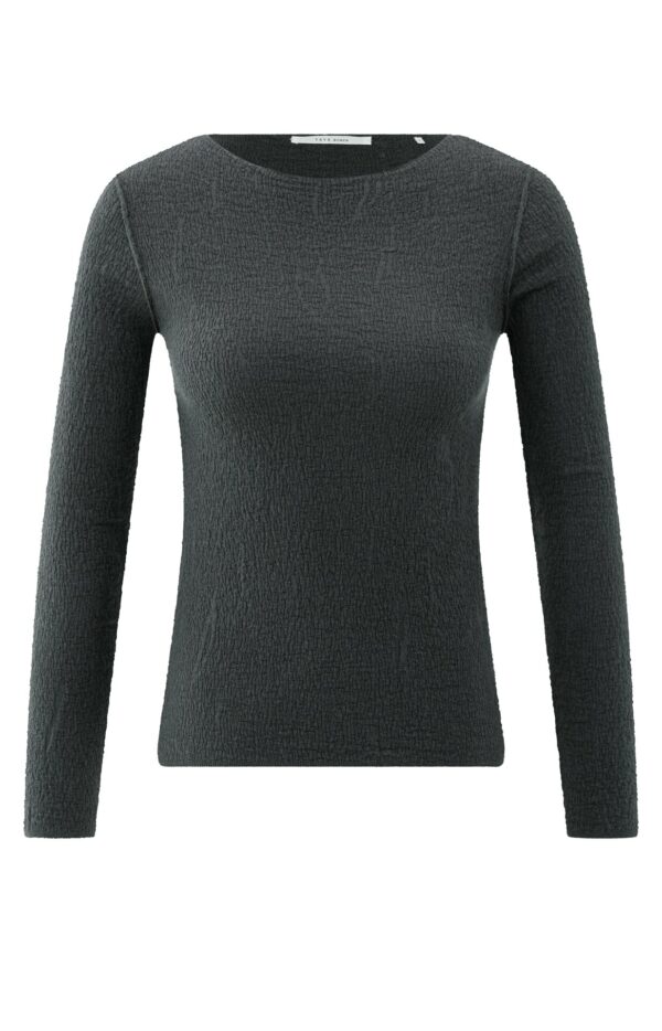 Yaya Shirt Light structured knitted top, OYSTER BLACK