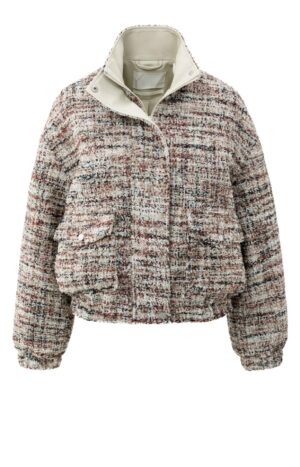 Yaya Boucle jacket with fringes, BLUSH PINK DESSIN
